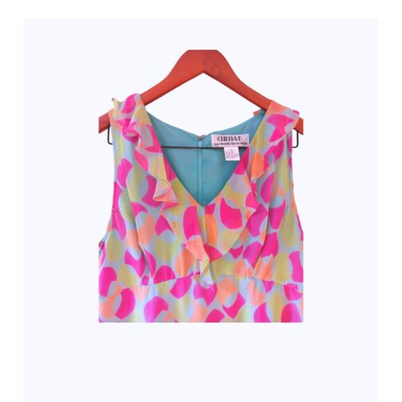 Vintage Chetta B Silk Dress Size 12 Abstract Print Sleeveless Y2K Colorful - Picture 5 of 11